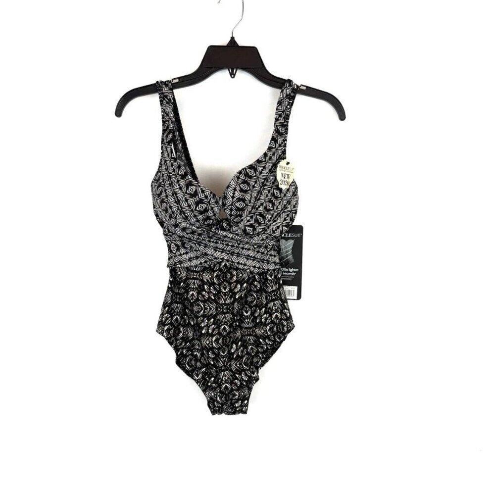 Magicsuit Women’s Criss Cross Black/White Slimming One Piece Swimsuit Size 10
